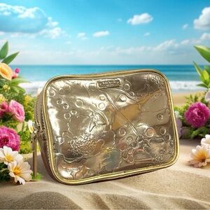 NWOT Kate Spade Gold Metallic Cosmetic Bag Storybook Lined